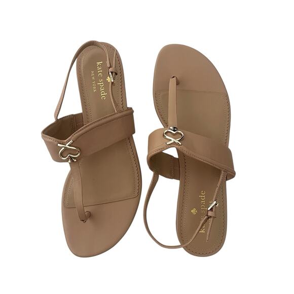 Kate Spade Kendra Leather tong sandals Light Fawn Sz 9 Minimalist Chic Quiet Lux - Picture 2 of 11